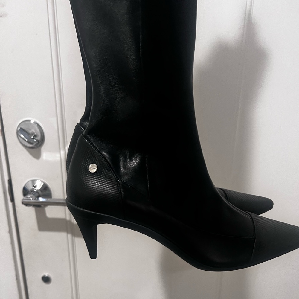 Black thigh high kitten boots